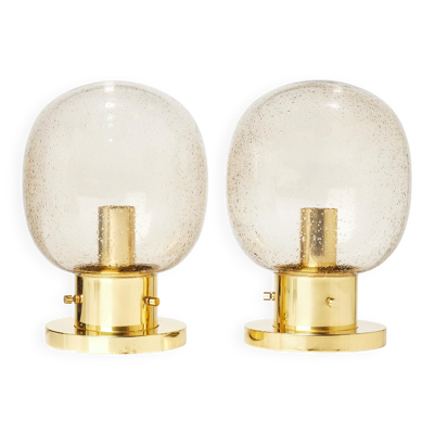 Plafonniers Glashütte Limburg Laiton et verre Allemagne 1970 Labellisés