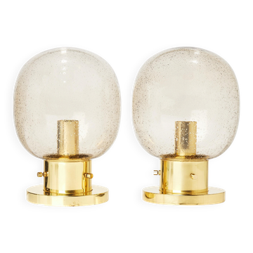 Glashütte Limburg ceiling lights Brass and glass Germany 1970 Labelled