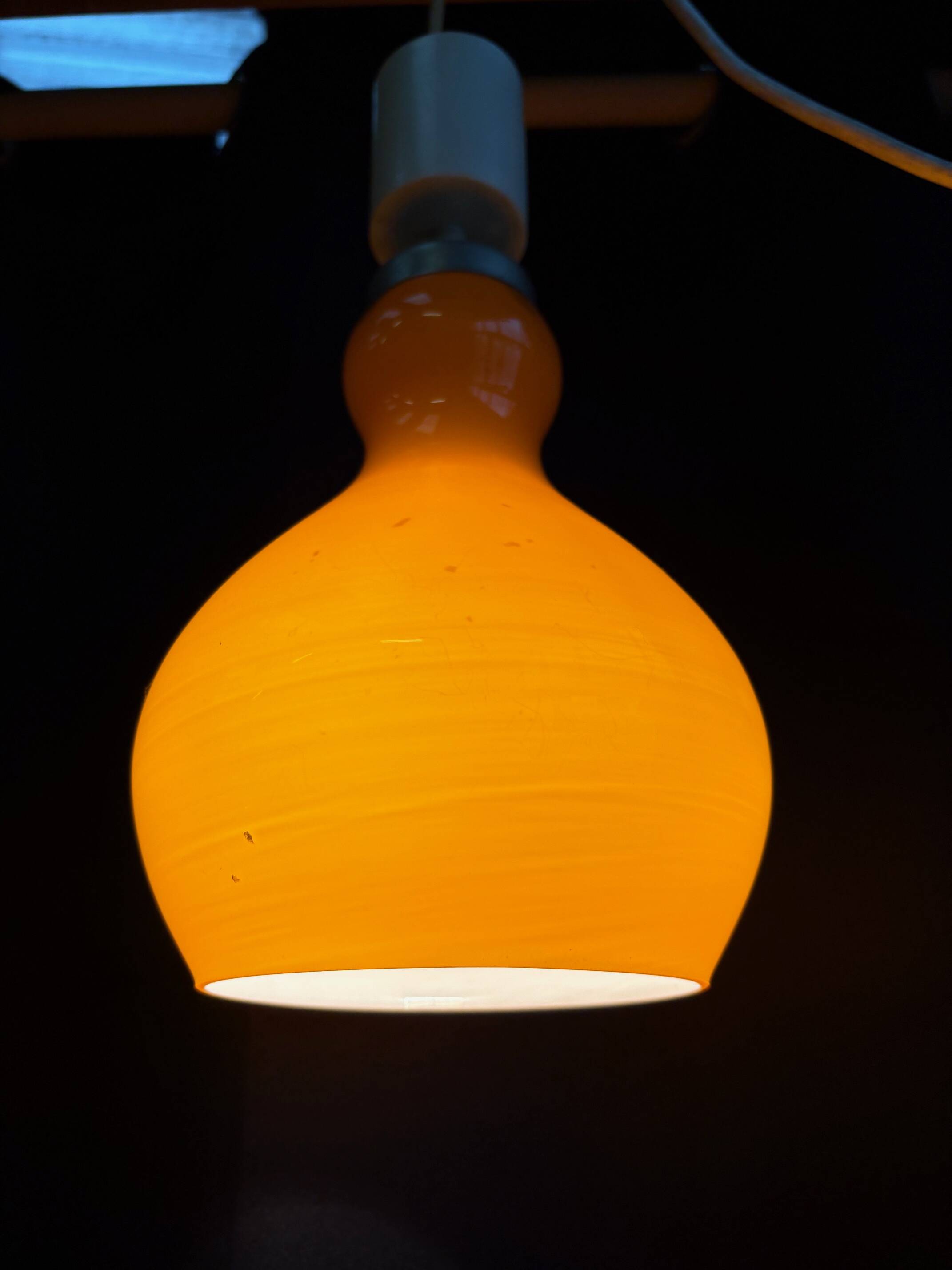 Vintage suspension in orange opaline – retro 70s design chandelier.