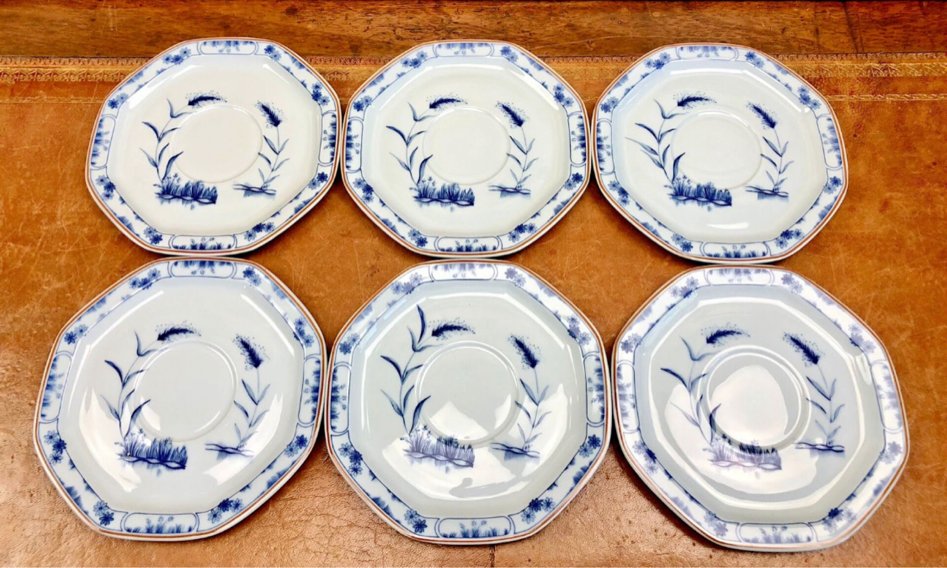 6 octagonal tea cups and saucers porcelain Haviland Limoges