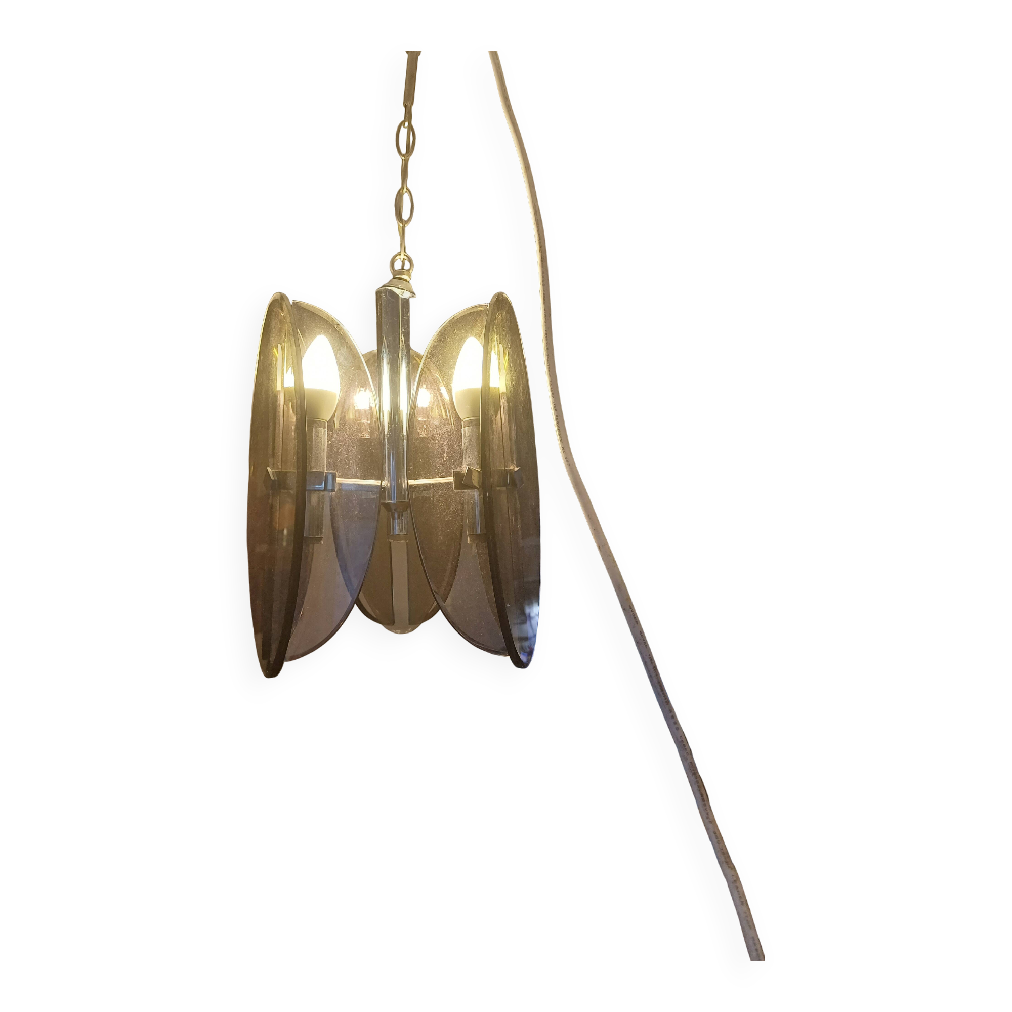 Vintage Chandelier Veca, Chrome and Smoked Glass