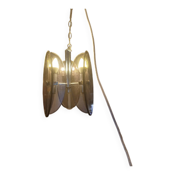 Vintage Chandelier Veca, Chrome and Smoked Glass