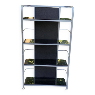 Étagère vintage en métal chromé et verre fumé 143cm
