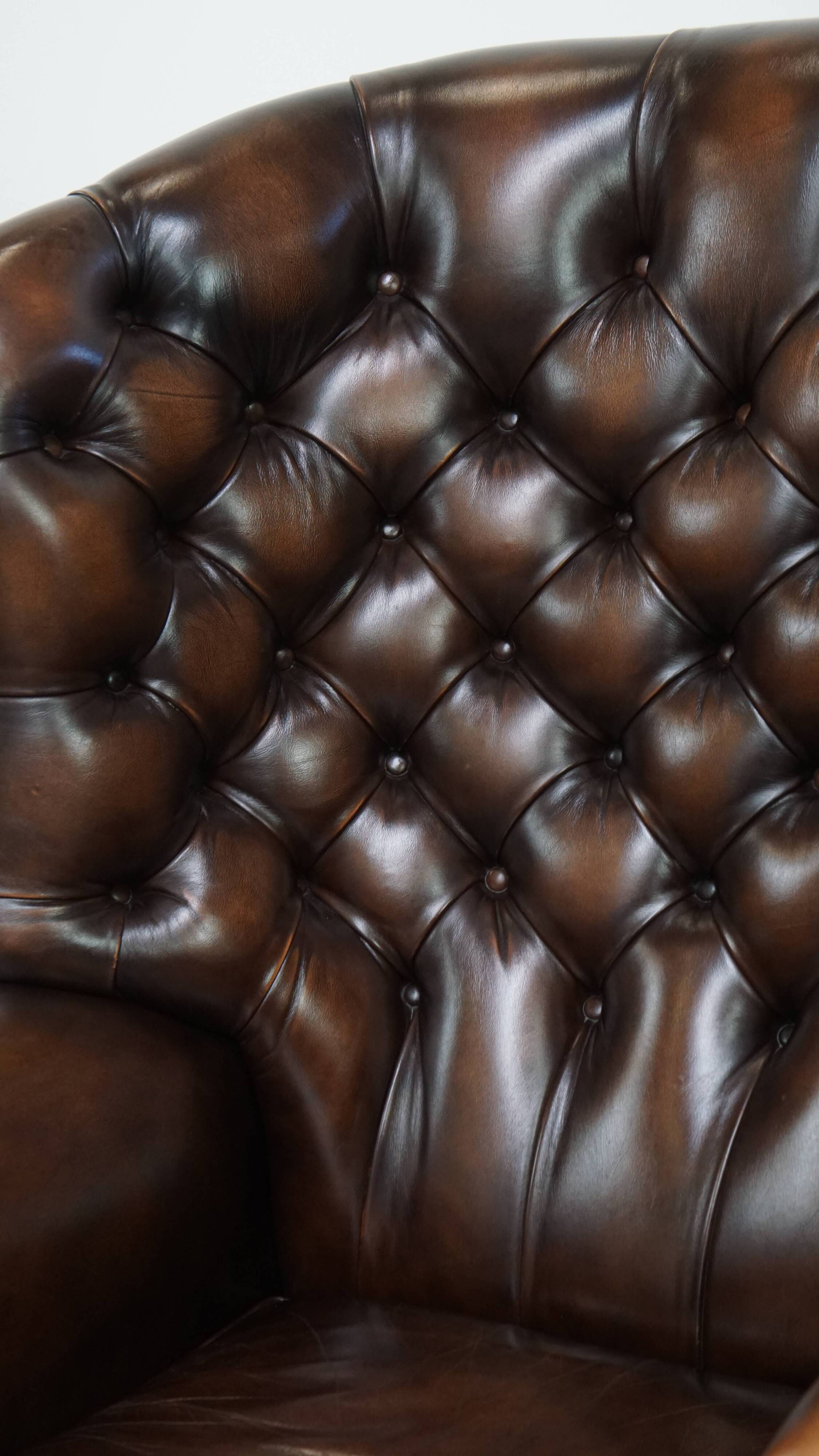 Dark Brown Cowhide  Leather Chesterfield Wingback Chair