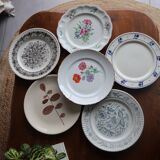 Set of 6 mismatched flat plates with vintage flowers