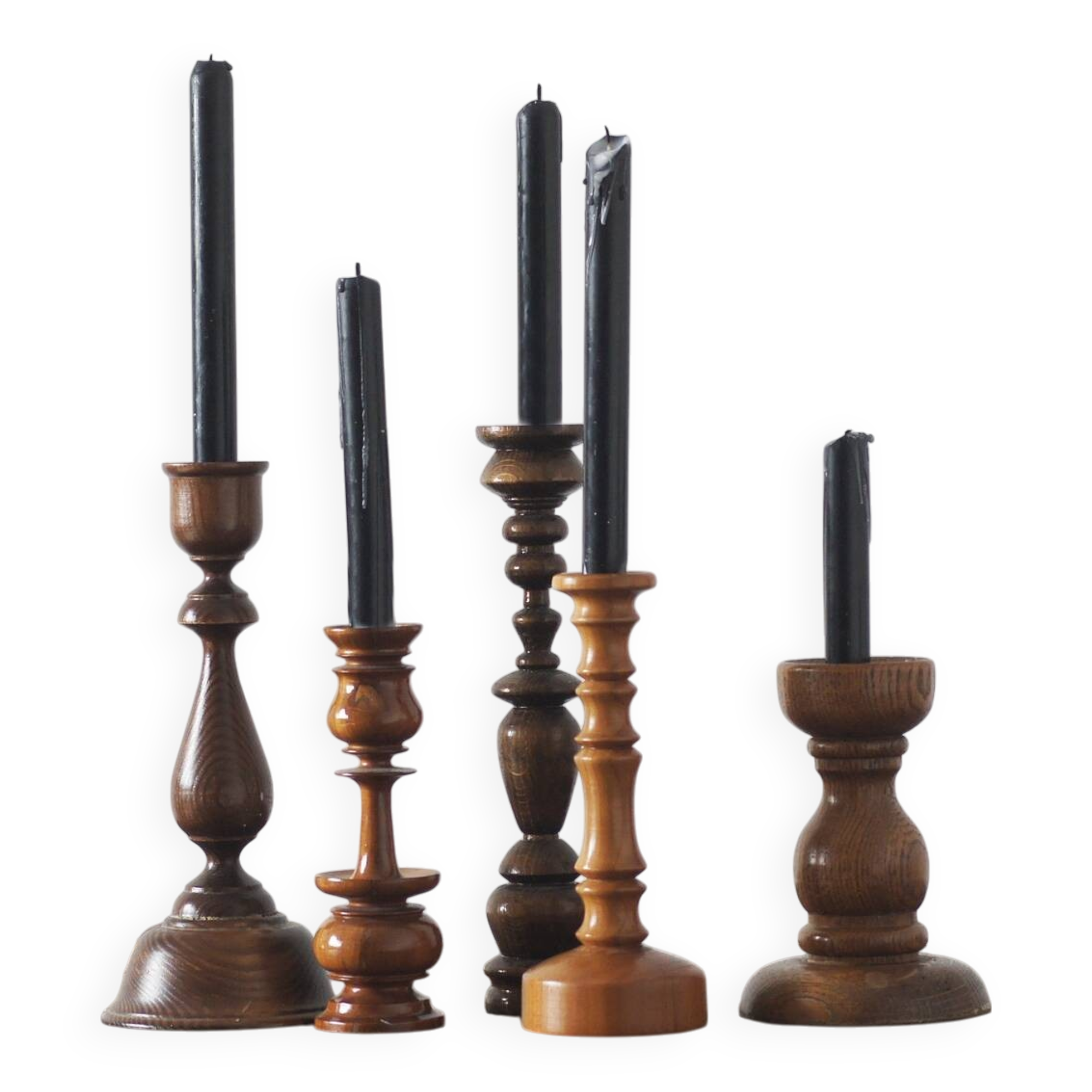 Scandinavian Wooden Candleholders, Set of 5