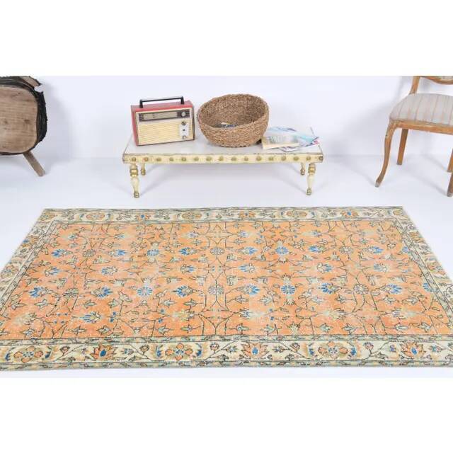 Vintage Turkish Oushak Handmade Wool Rug 111x195