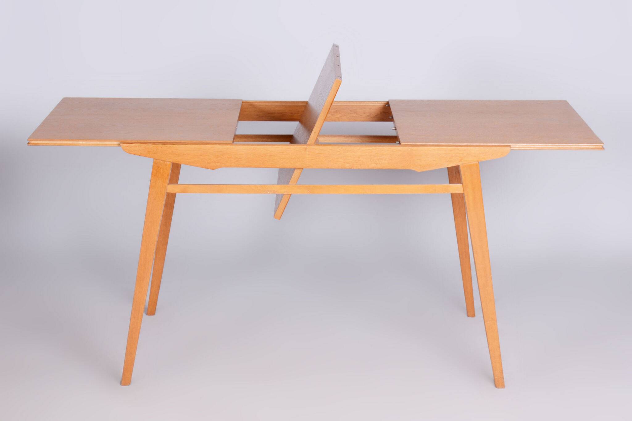 Restored Midcentury Oak Extendable Dining Table, Revived Polish, Czechia, 1950s