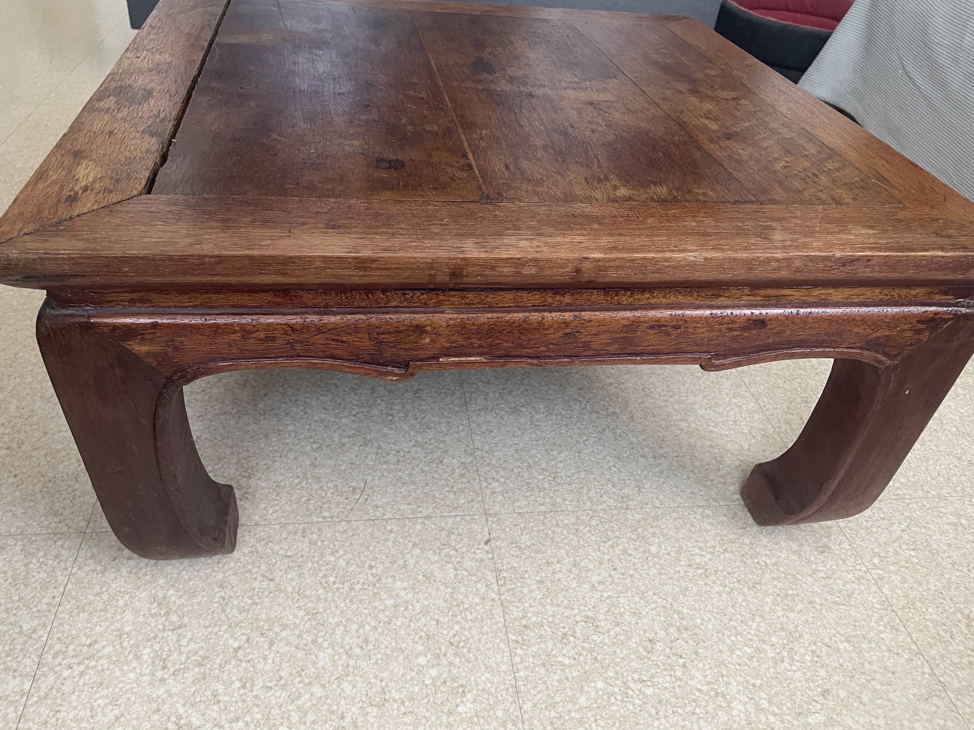 Ancient Chinese kang table – solid elm, horse hoof legs