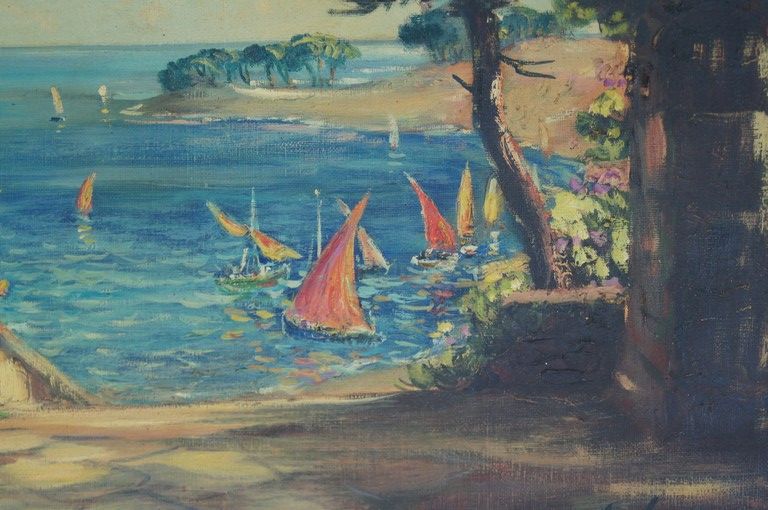 Labonne geo born 1887 view of the bay - oil on canvas signed