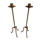 Pair of bronze candlesticks resting on 3 feet modern design