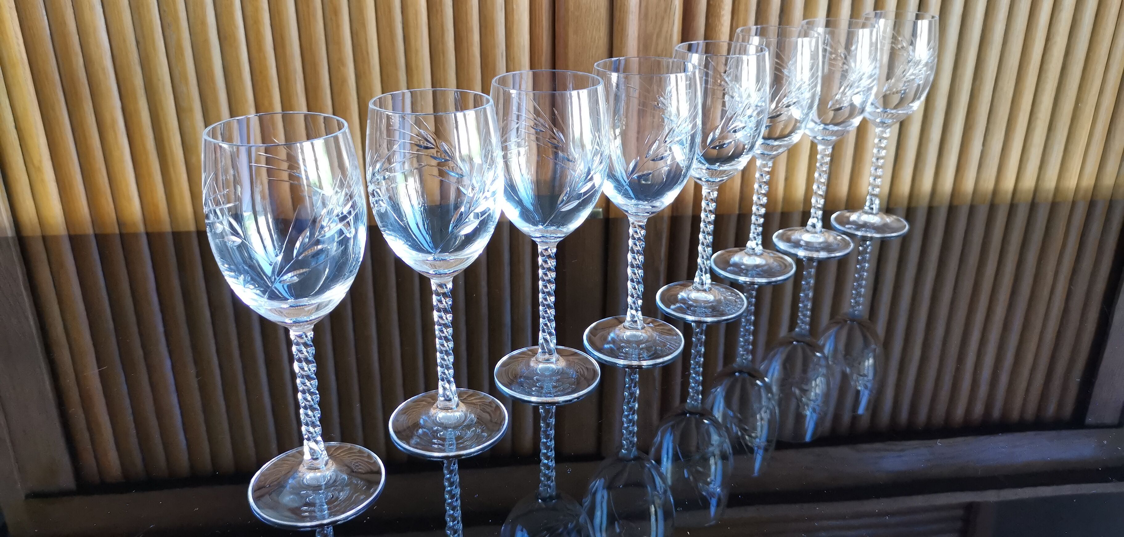 Lot 6 glasses of red wine crystal cut twisted foot Epis Cristal d'Arques