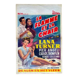 Affiche cinéma originale "La flamme et la chair" Lana Turner 35x54cm 1954