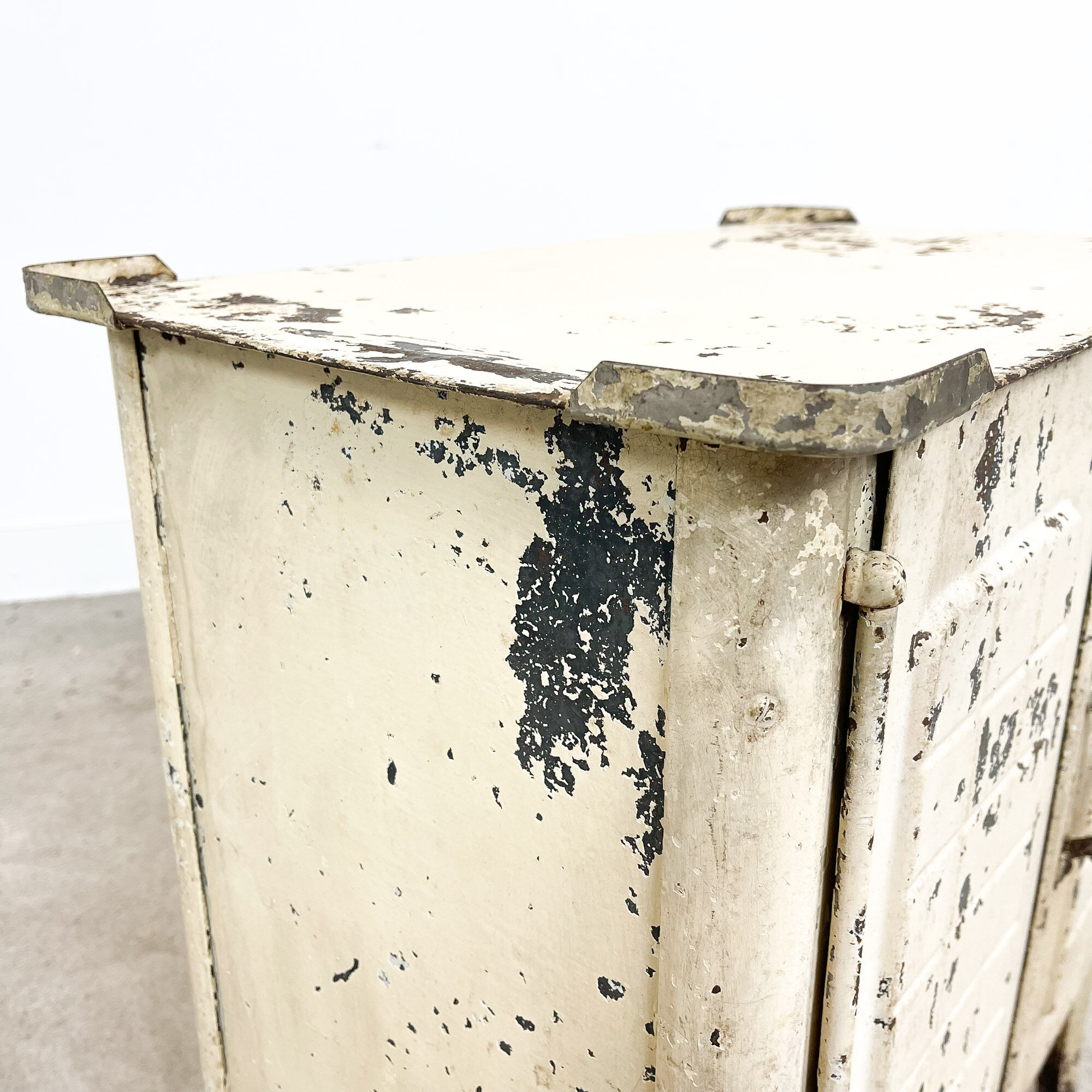 Vintage industrial painted metal nightstand cabinet