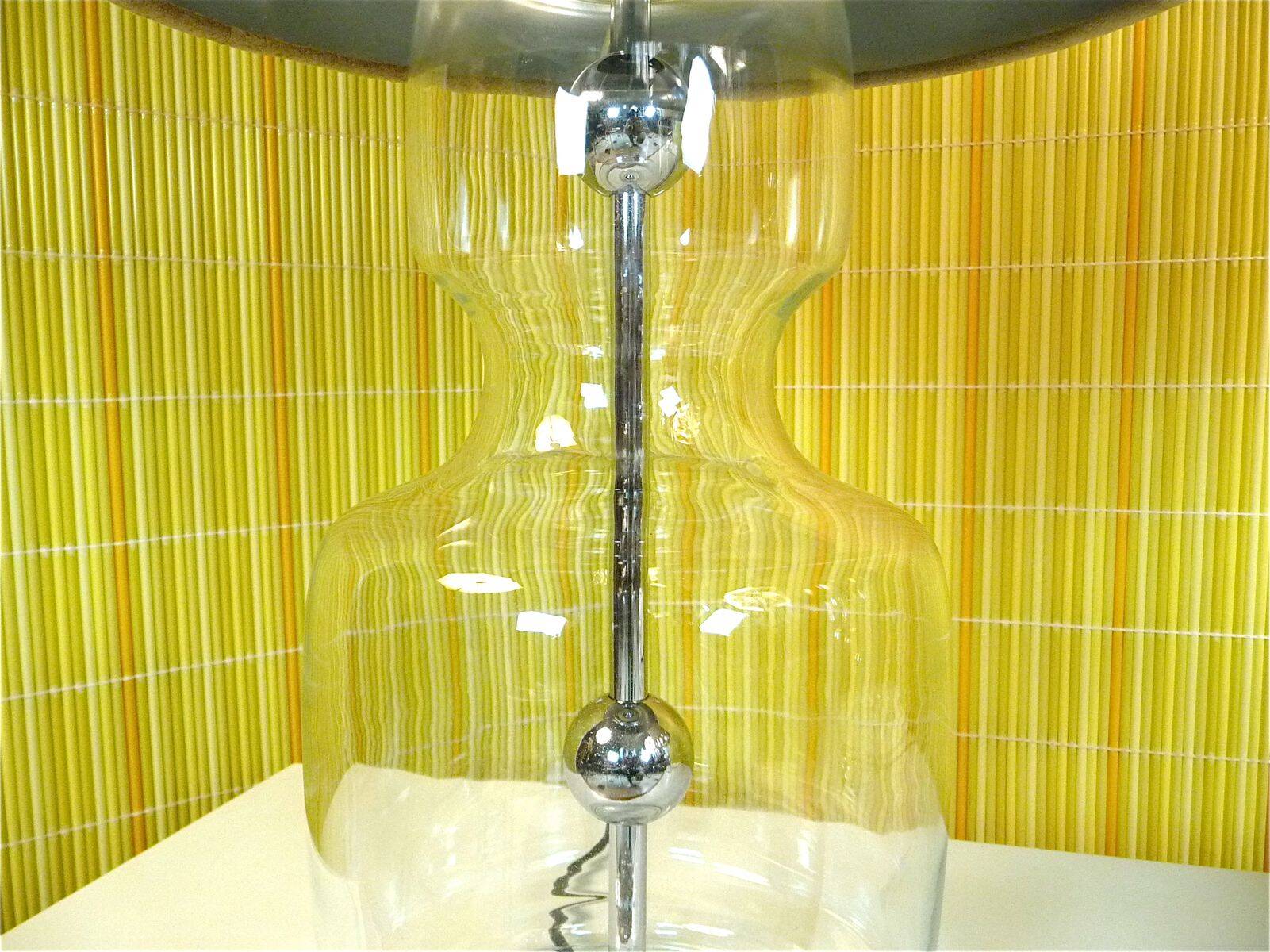 Set of 2 Glass & chrome table lamps with alcantara lampshades, 1960s