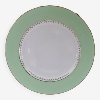 Cafés Lemaire round dish with water green marli and gold frieze