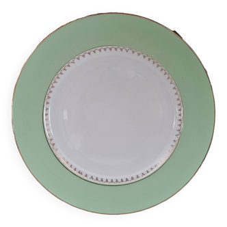 Cafés Lemaire round dish with water green marli and gold frieze