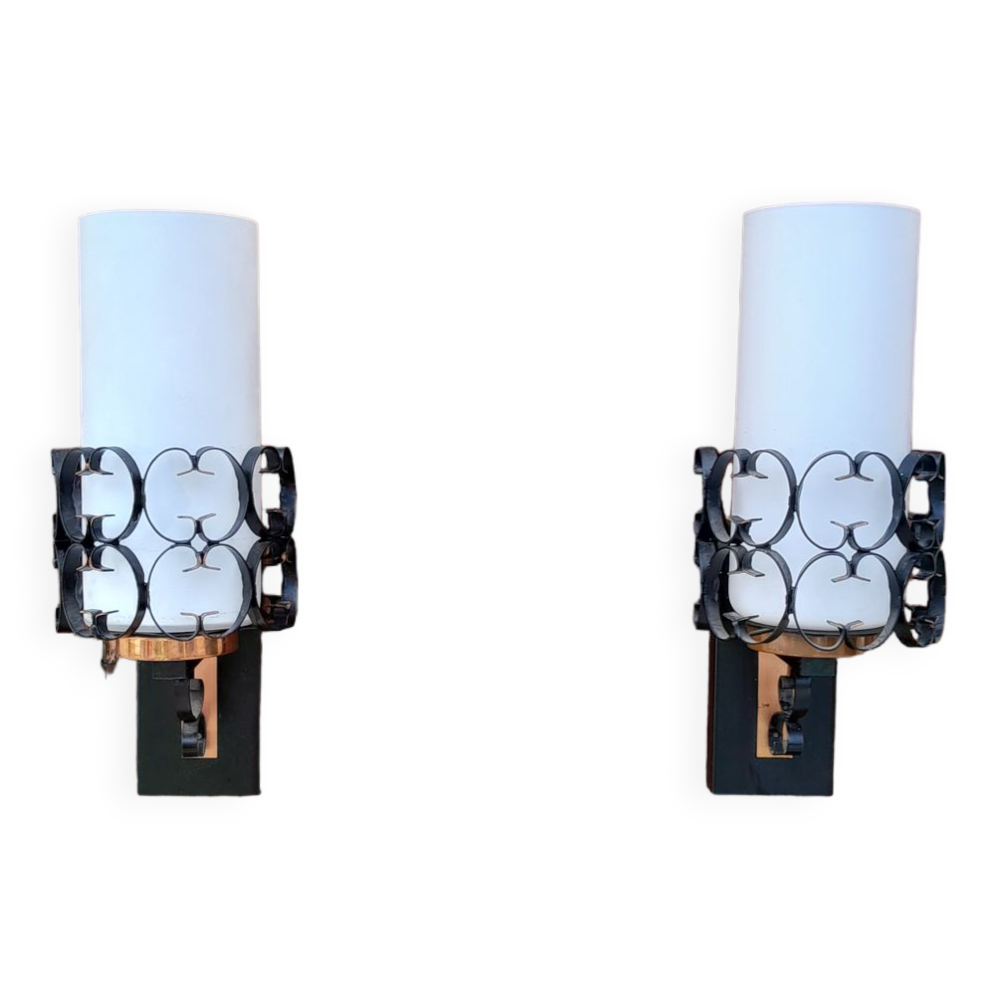 Pair vintage wrought iron wall lamps