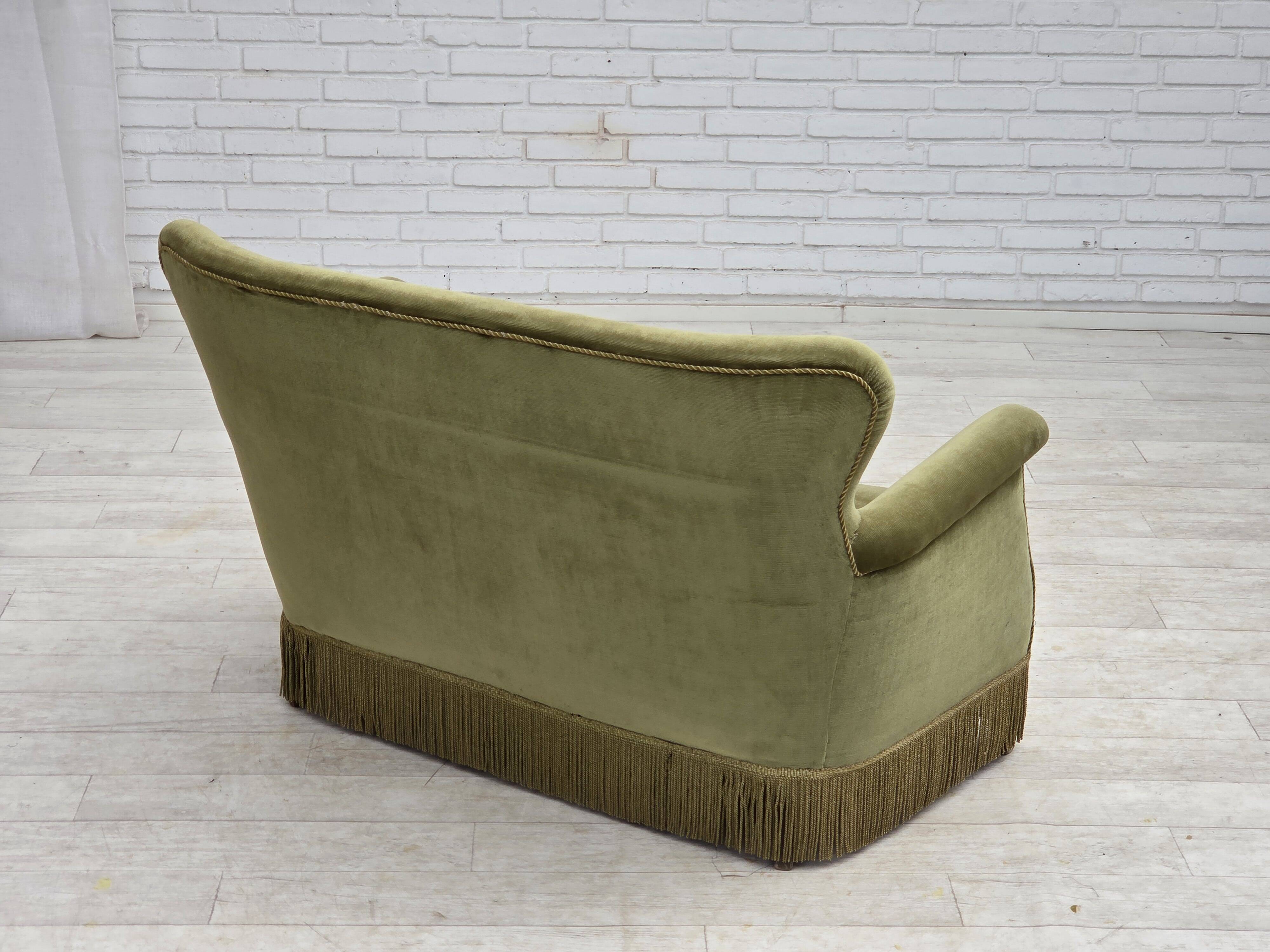 1970s, Danish 2-seater sofa, light green furniture velour.