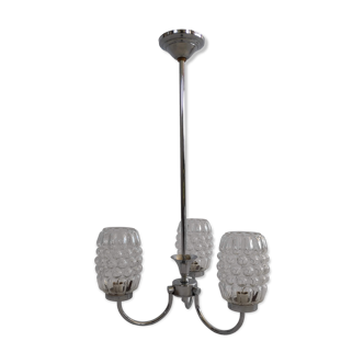 Chandelier in chromed metal and molded glass from the years 70