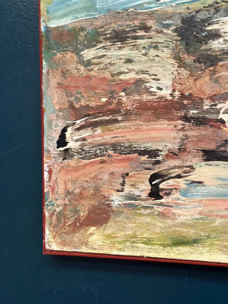 Huile sur toile originale suédoise - 'Komposition' par Yngve Werngren - Signée et datée 1974 - Vintage et encadrée - 53 × 36 cm (20,9" × 14,2")