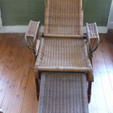 Chaise longue debut xx° in rattan, wicker and wood