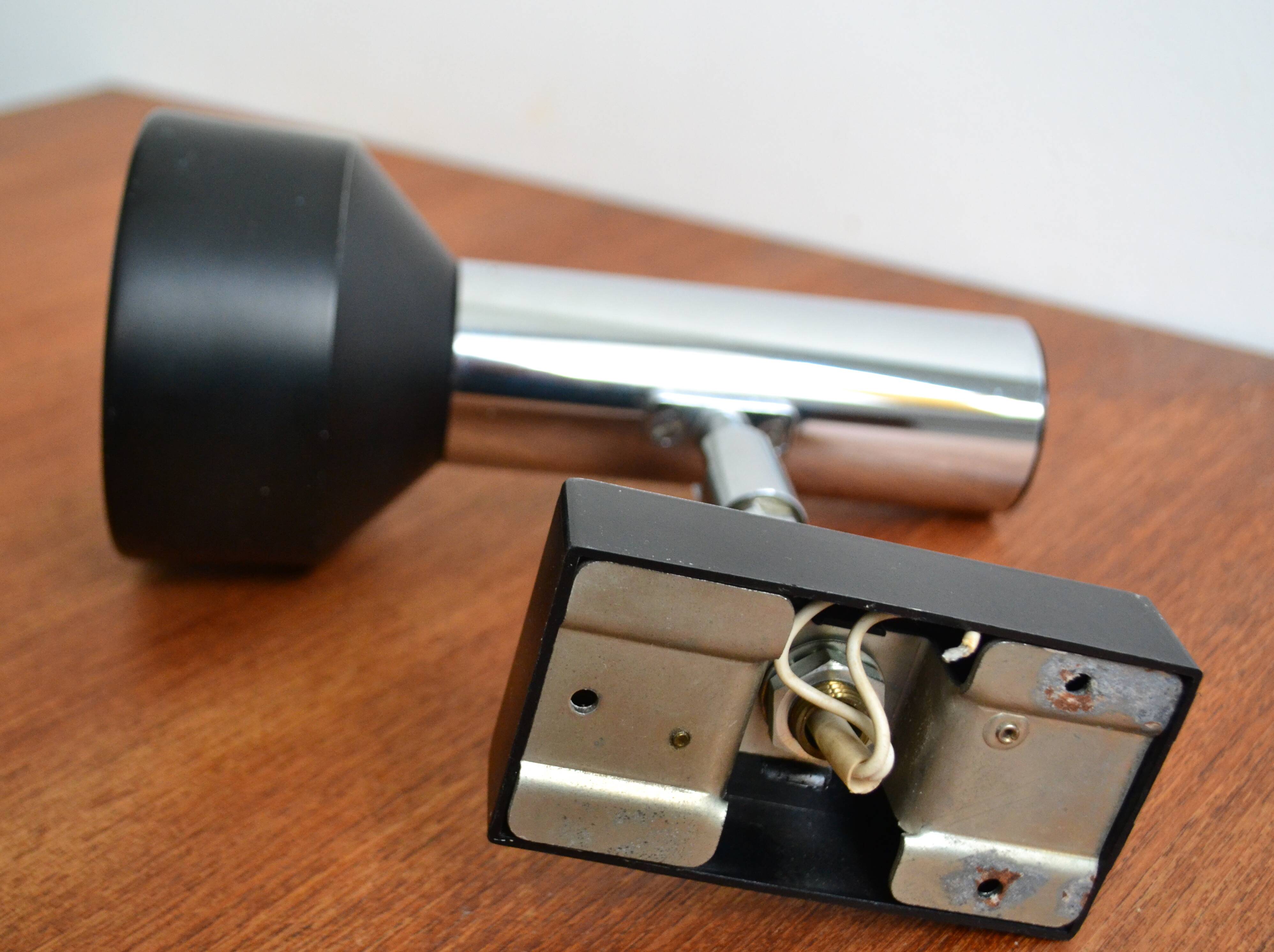 ERCO wall light spotlight 70s chrome black metal