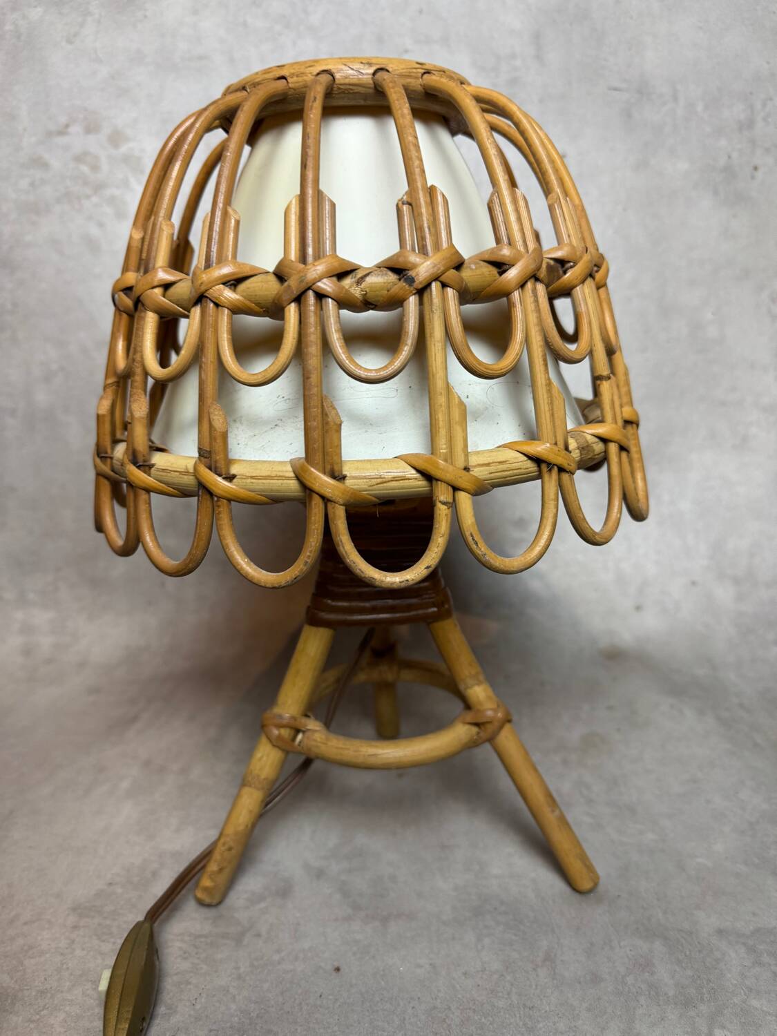 Mid-Century French Rattan and Wicker Table Lamps by Louis Sognot, 1960s,