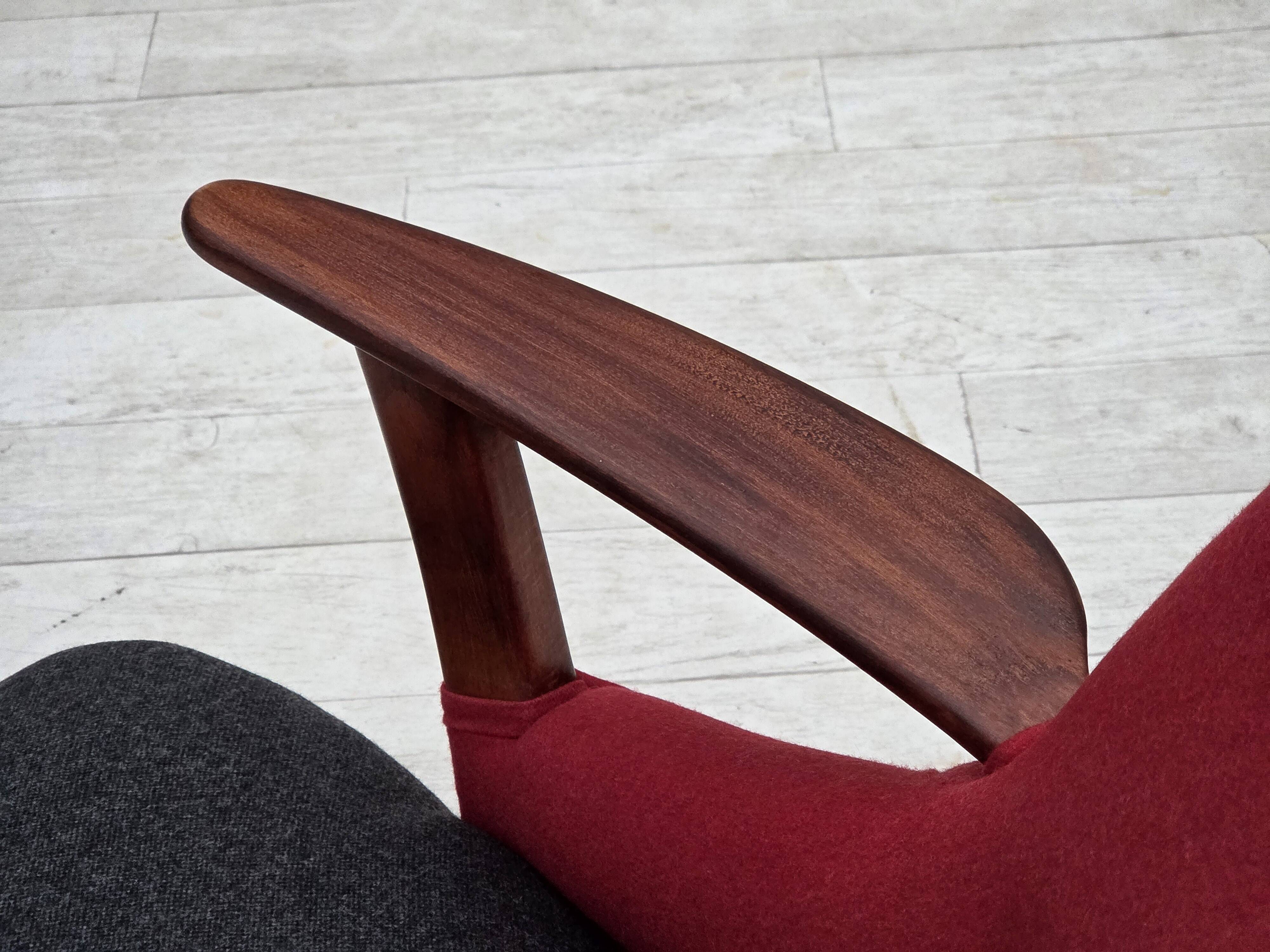 1960s, Danish designed armchair, reupholstered, furniture wool.