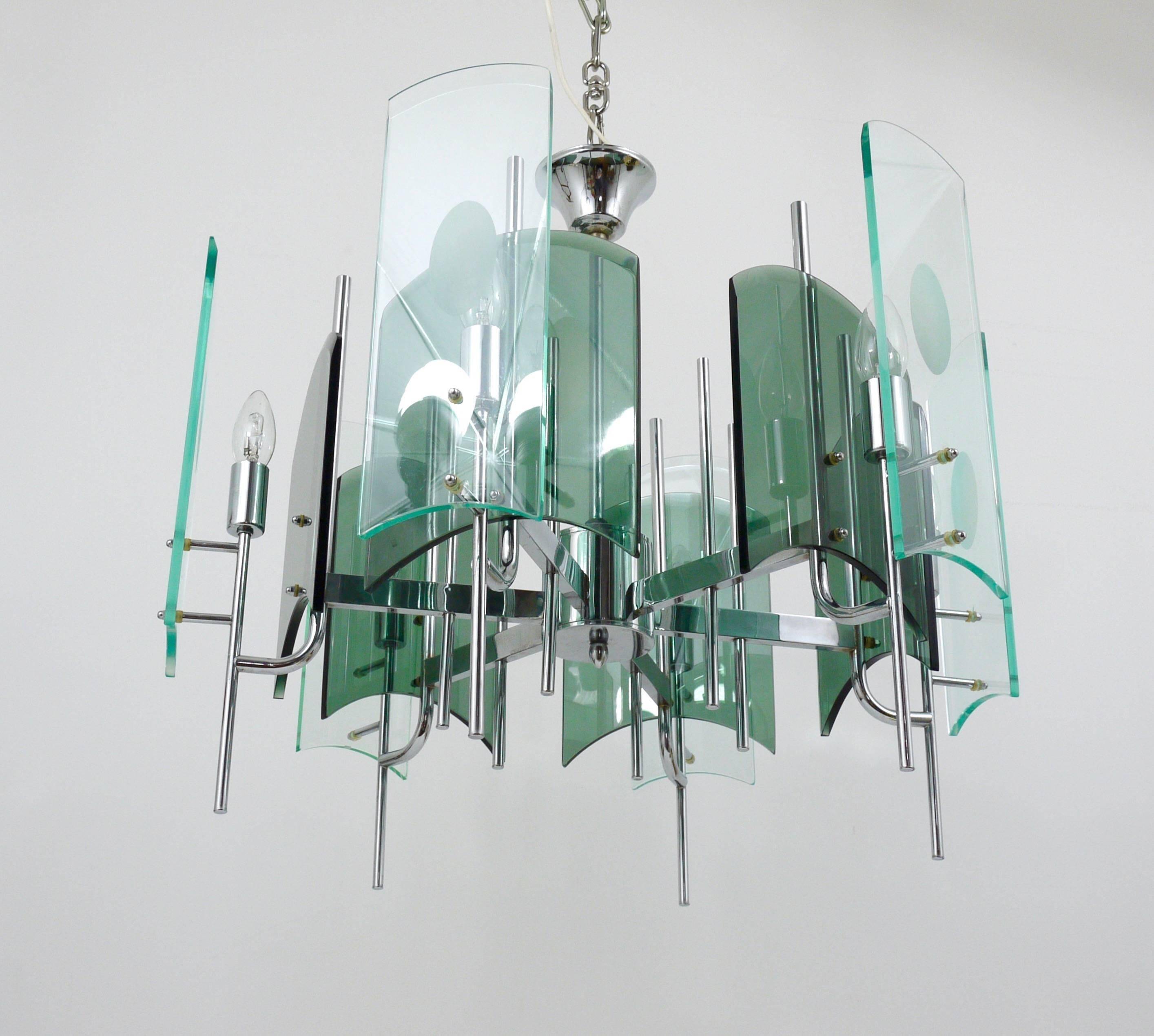 Large glass pendant lamp in Fontana Arte style, mid-century, Italy, 1960s.