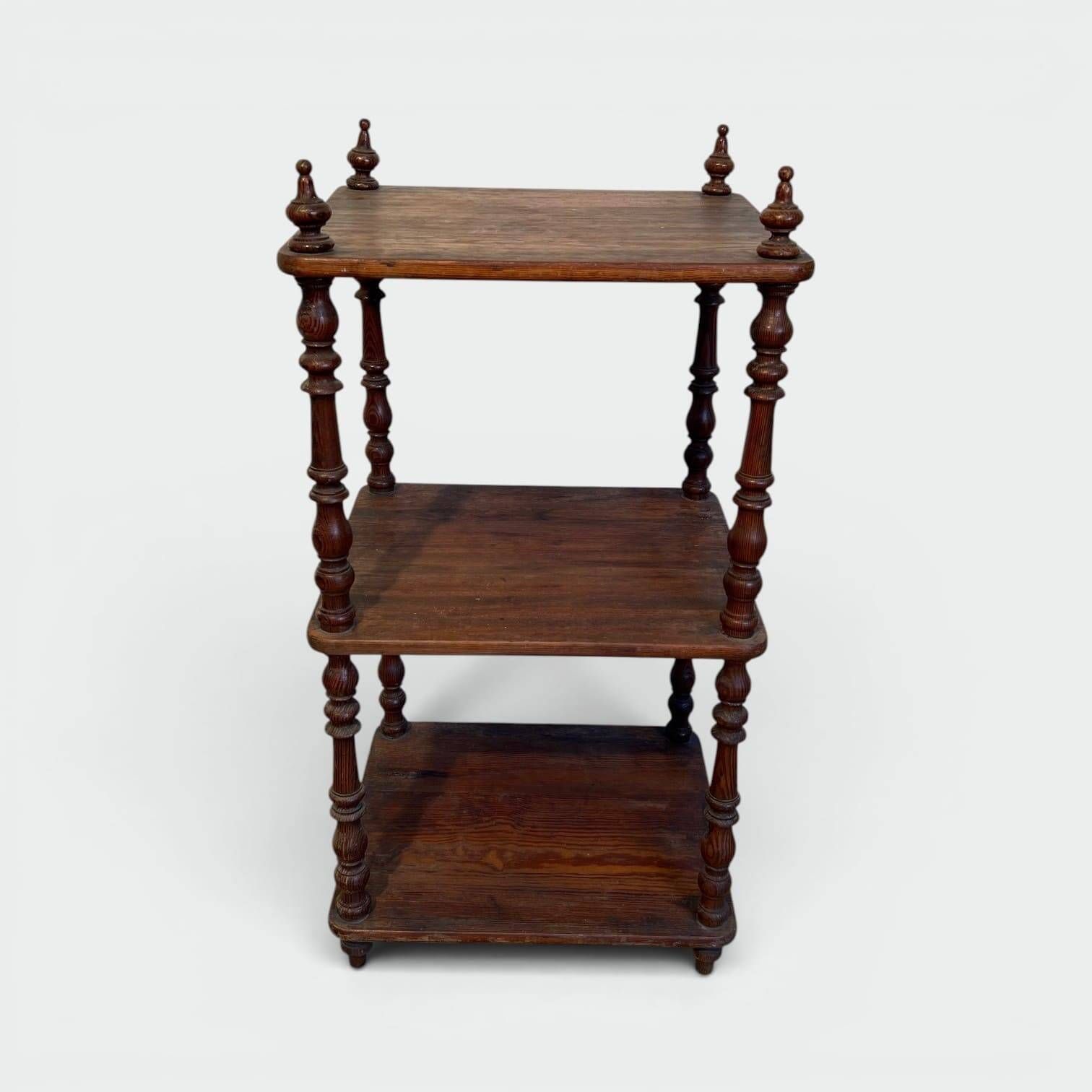Three-Tier Shelf in Pitch Pine with Turned Columns and Spindles. Work