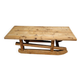 Large 19th century sculpted sled coffee table, folk art, France