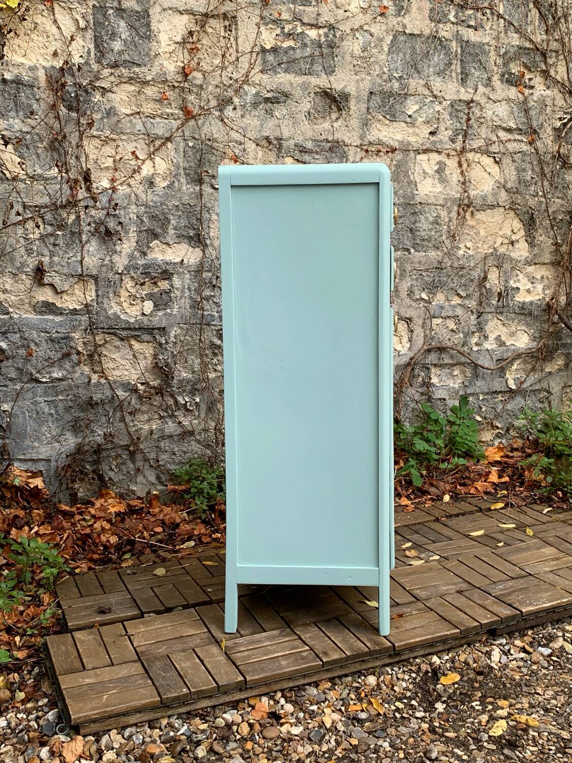 Vintage gray green bathroom chest of drawers