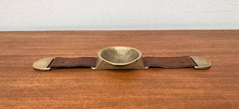 Mid-Century Bronze and Leather Armrest Bowl or Ashtray, 1960s