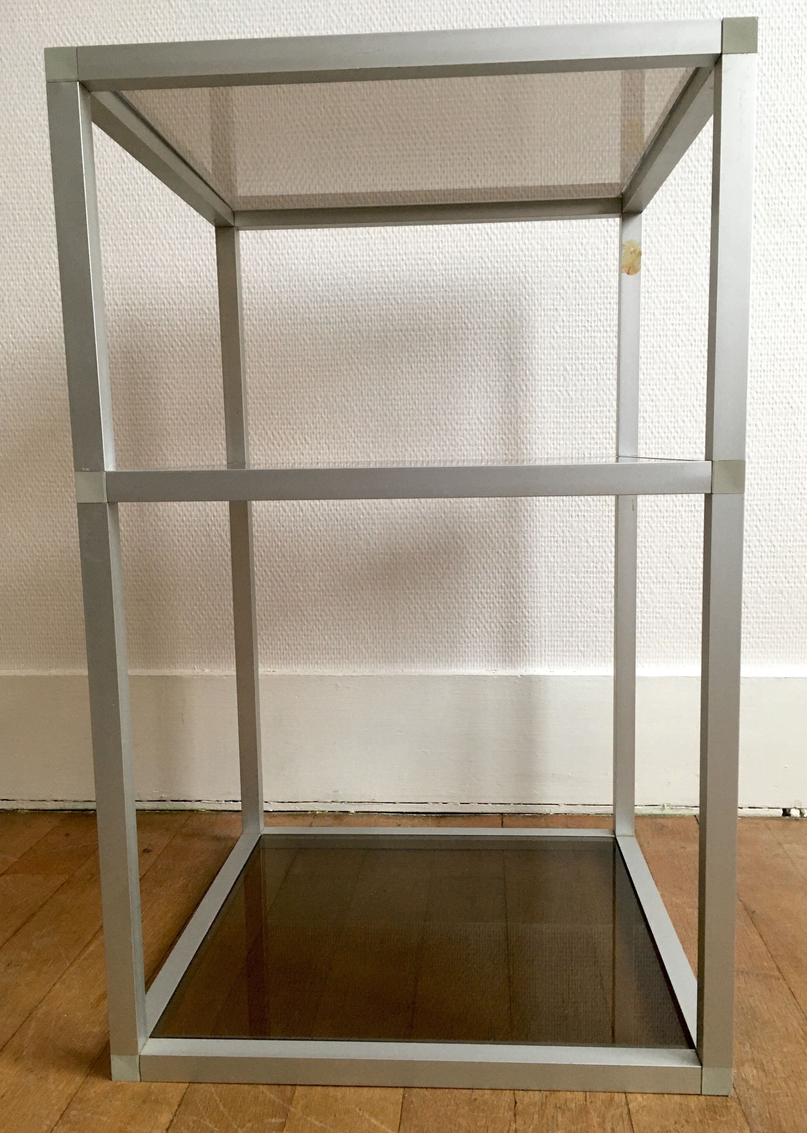 Aluminium and smoked glass side table - 70s