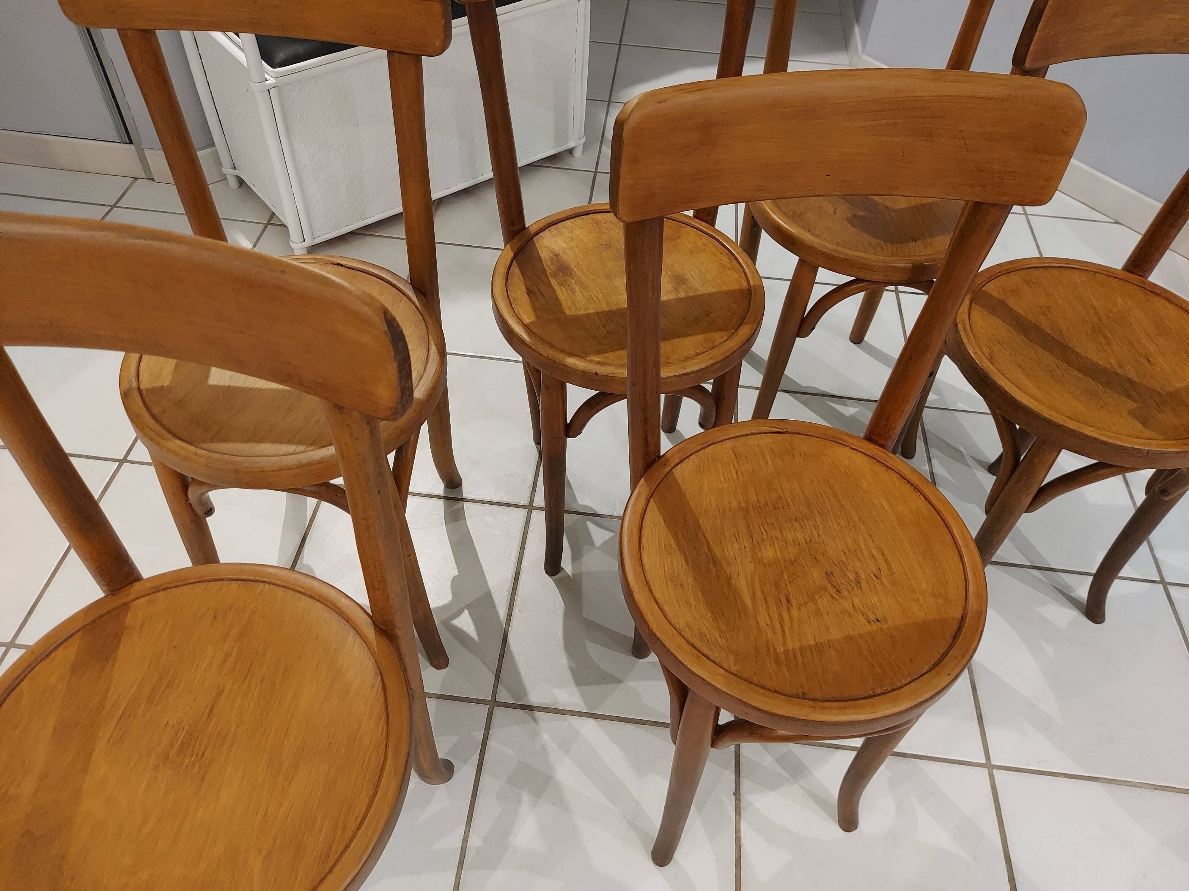 Suite of 6 Chairs by Bistrot Baumann vibtage 1920s