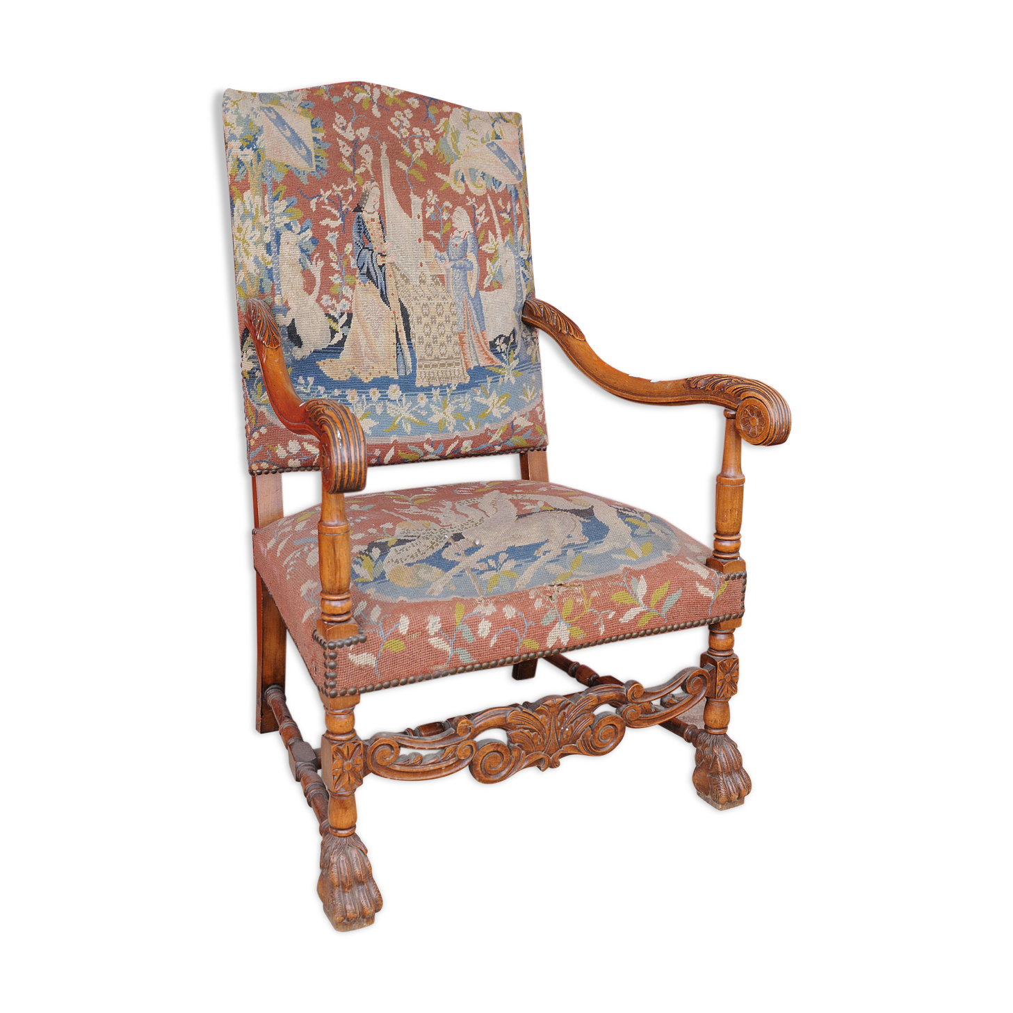 Louis XIII style carpeted chair