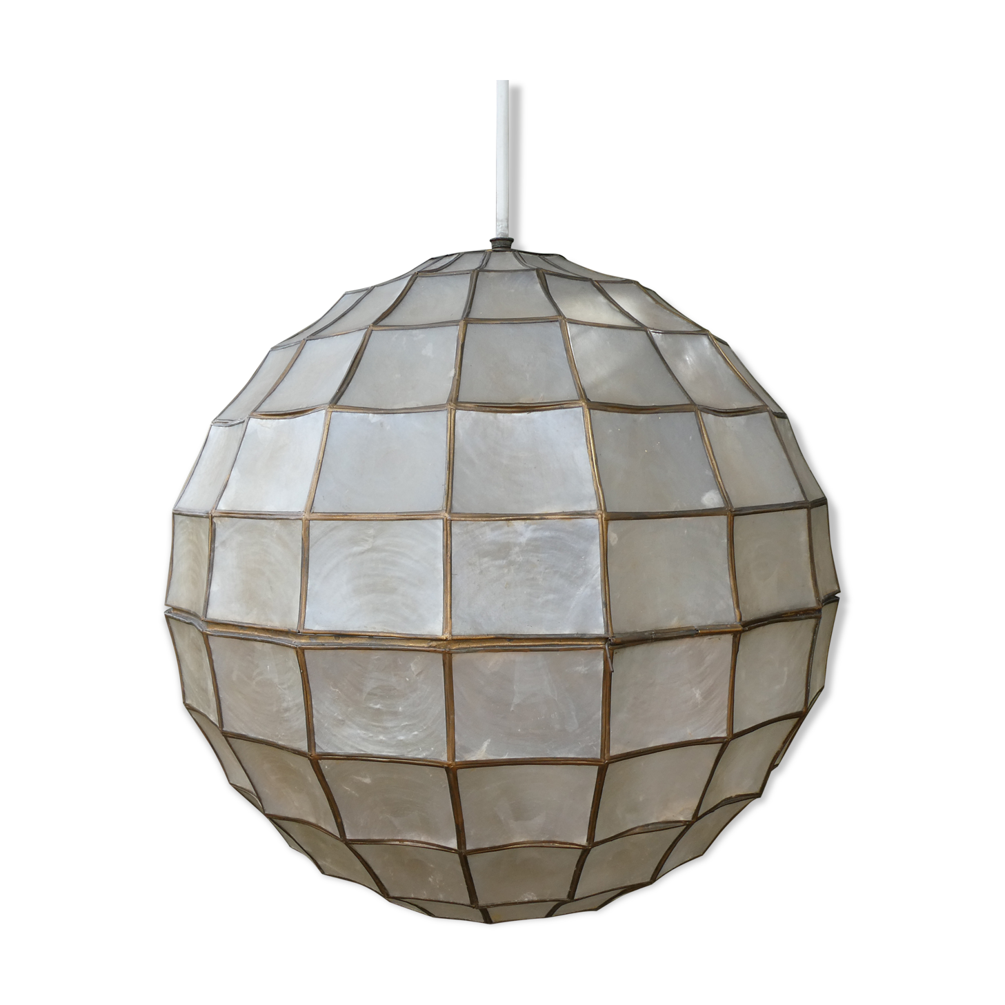 Suspension boule à facettes en nacre et laiton vintage xxl