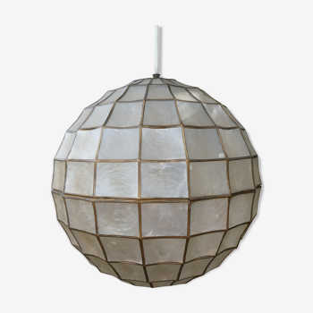 Suspension faceted ball in mother-of-pearl and vintage brass xxl