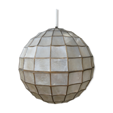 Suspension faceted ball in mother-of-pearl and vintage brass xxl