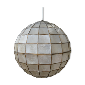 Suspension faceted ball in mother-of-pearl and vintage brass xxl
