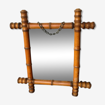 Bamboo-style wooden mirror 36x41cm