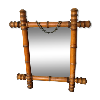 Bamboo-style wooden mirror 36x41cm