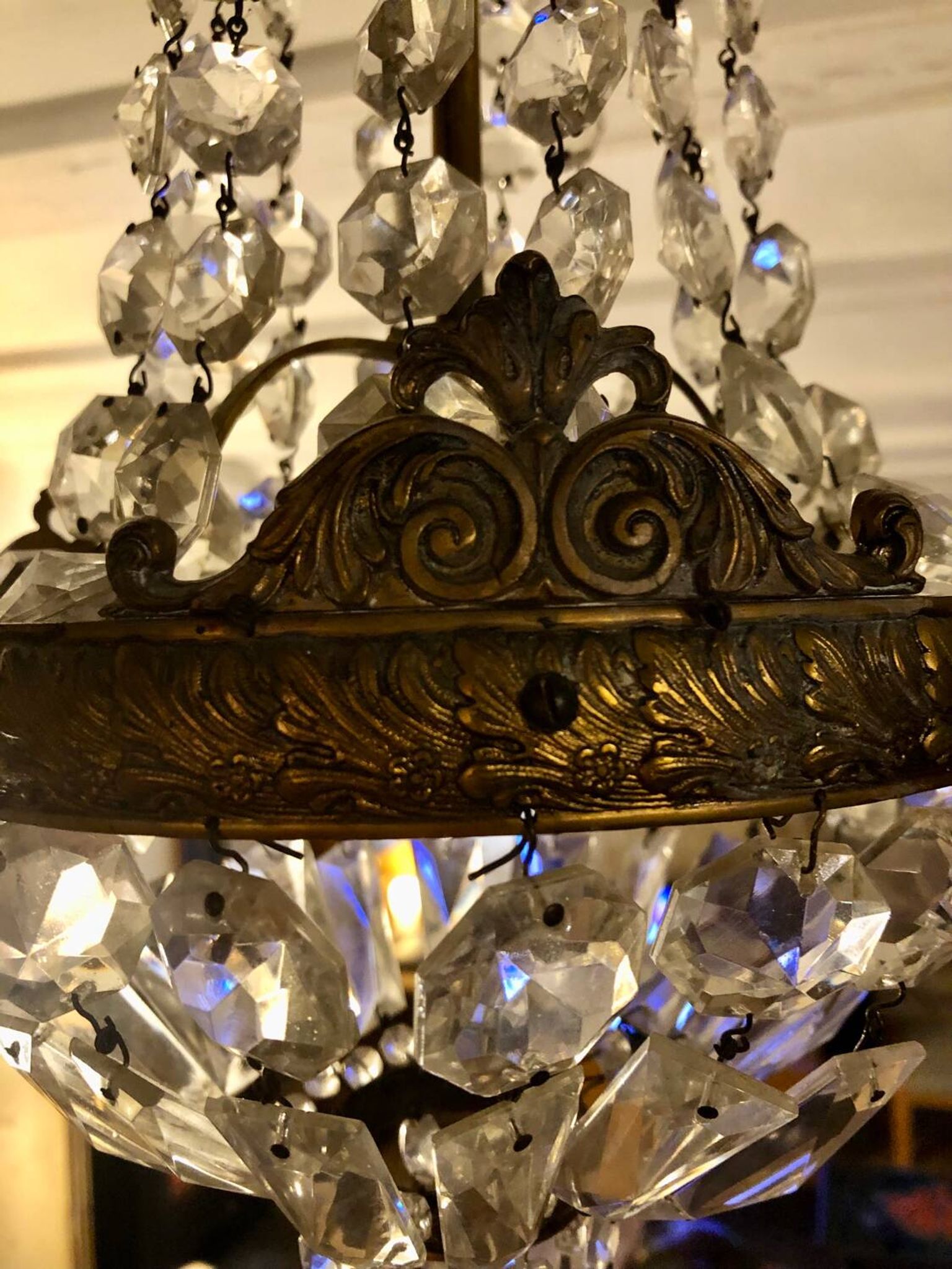 Bronze and crystal hot air balloon chandelier