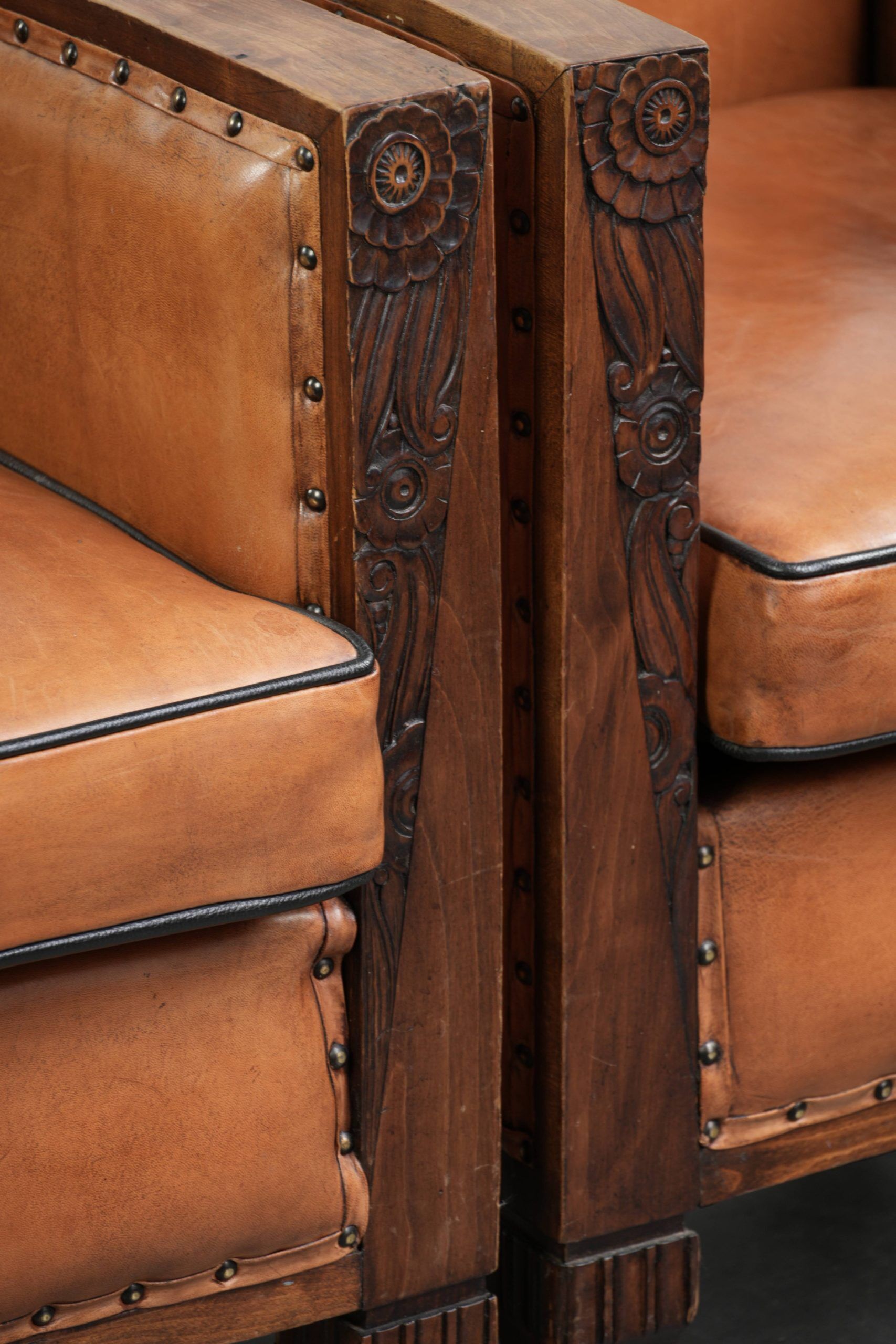 Unique set of two beautiful sheepskin art deco armchairs