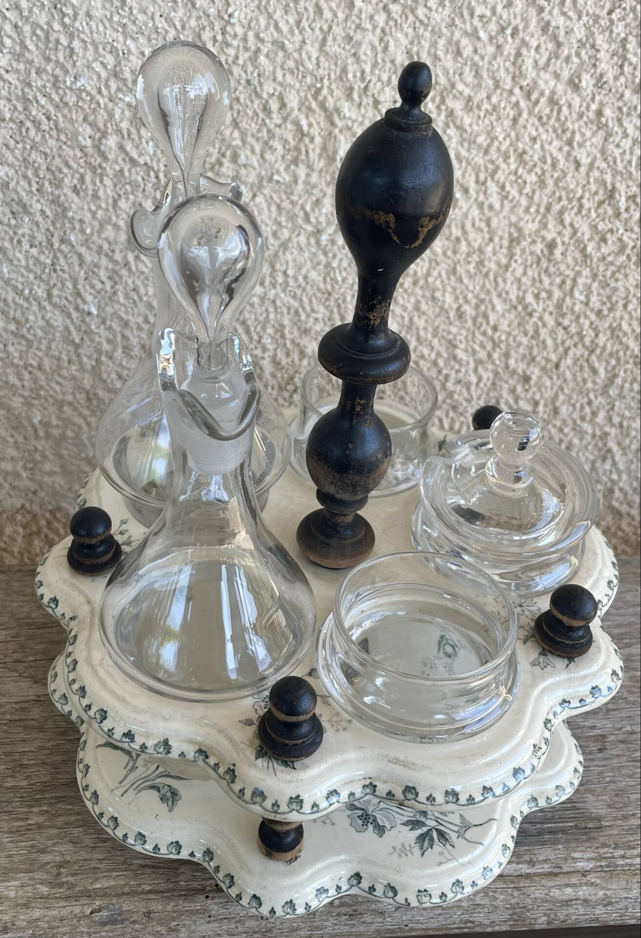 Oil and vinegar service, salt and pepper.