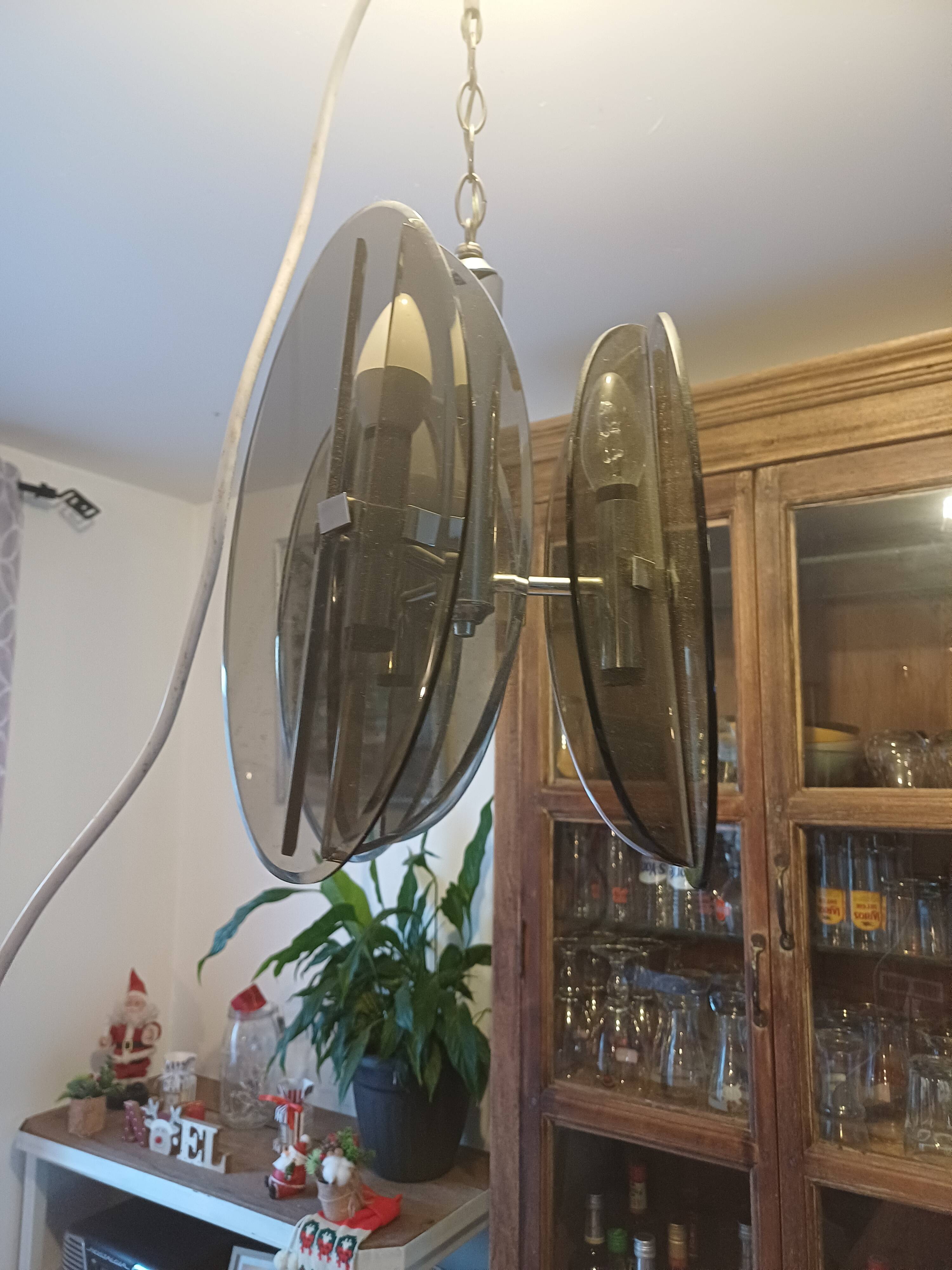 Vintage Chandelier Veca, Chrome and Smoked Glass