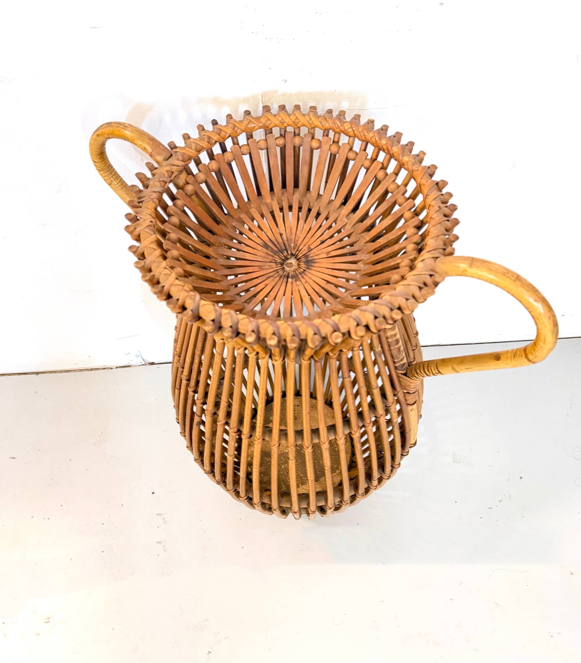 Vintage Wicker and Bamboo Amphora Umbrella Stand , Italy