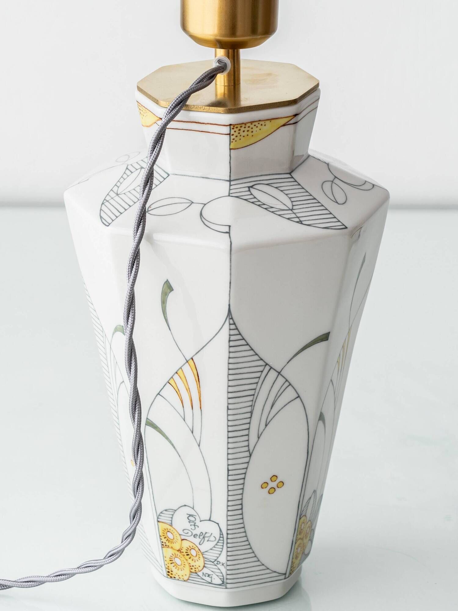 Vintage Art Deco Table Lamp by Royal Delft, Hand-Painted Ceramic