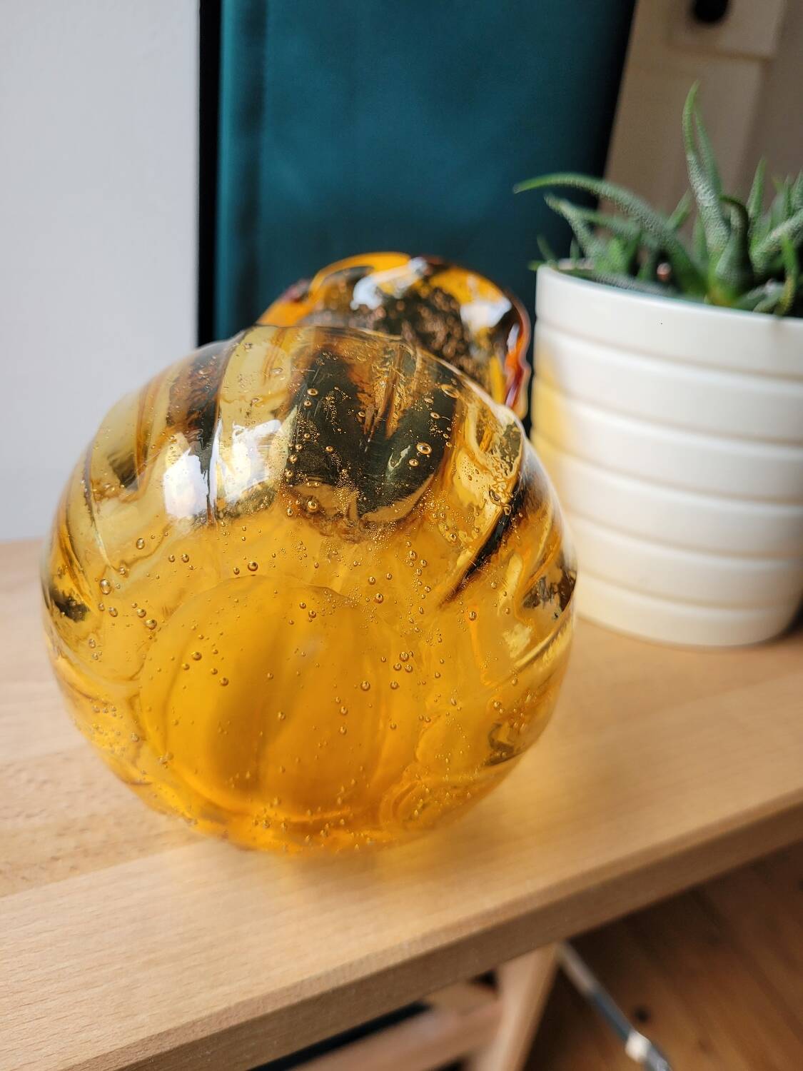 Orange bubbled glass vase